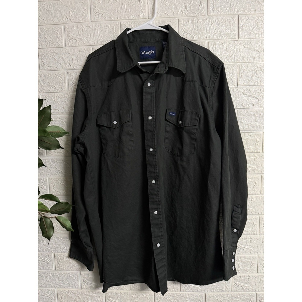 Wrangler Western Shirt 2XLT Tall Pearl Snap Long Sleeve Cotton Green MS70519